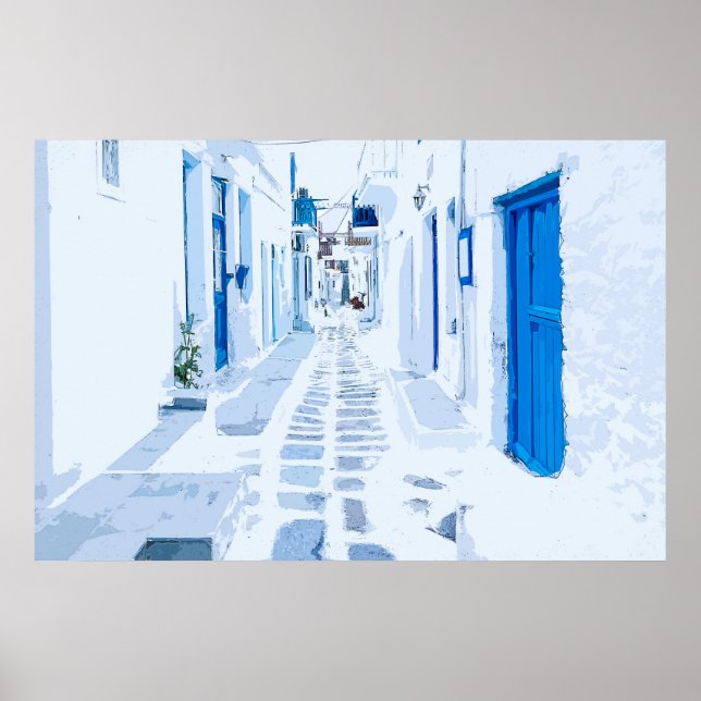 Mykonos Greece Watercolor Digital Painting Poster (Front)