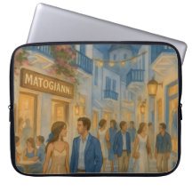 Mykonos Greece Watercolor Laptop Sleeve