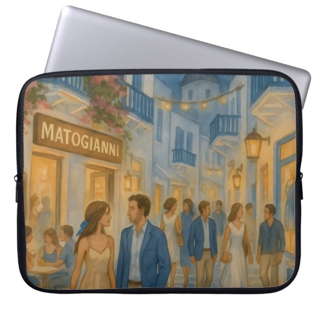 Mykonos Greece Watercolor Laptop Sleeve (Front)
