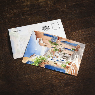 Mykonos Greece Watercolor Postcard