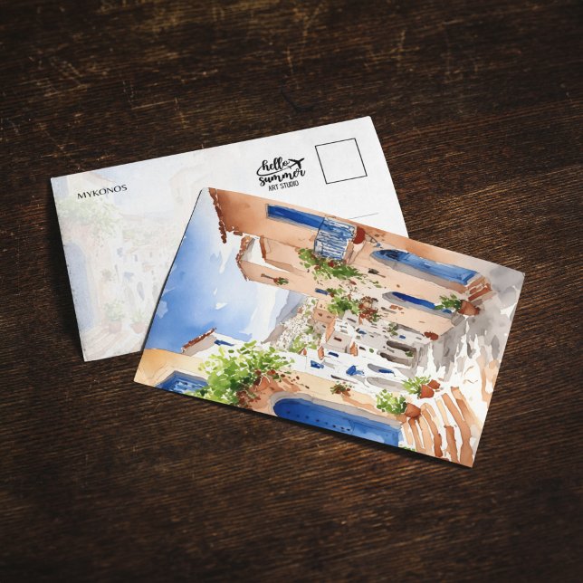 Mykonos Greece Watercolor Postcard (Creator Uploaded)