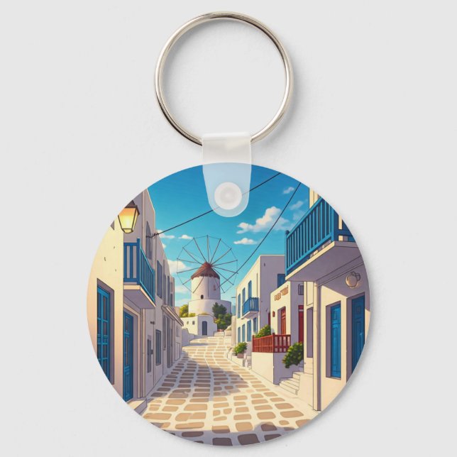 Mykonos Path Greece Cyclades Travel Key Ring (Front)