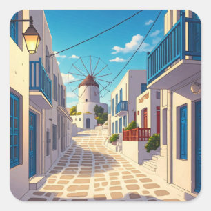 Mykonos Path Greece Cyclades Travel Square Sticker