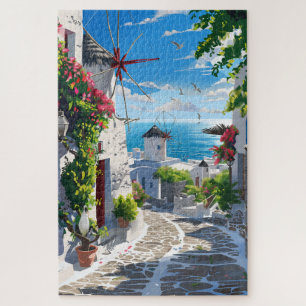 Mykonos Sea View Street Jigsaw Puzzle