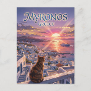 Mykonos Sunset Coast Greece Postcard