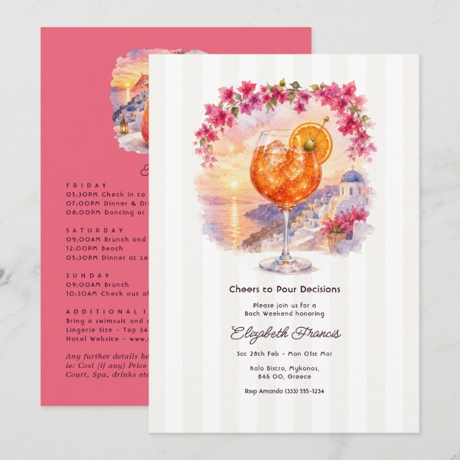 Mykonos Sunset Spritz Greece Bachelorette Weekend Invitation (Front/Back)
