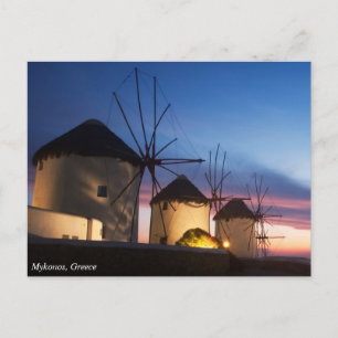 Mykonos Windmill Sunset, Greece Postcard