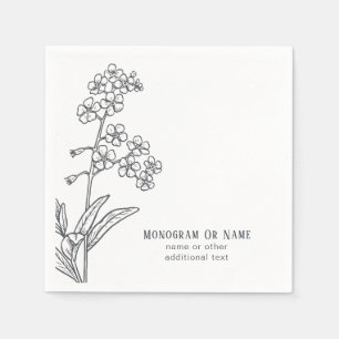 Myosotis Wildflower Forget-me-not Boho Black White Napkin