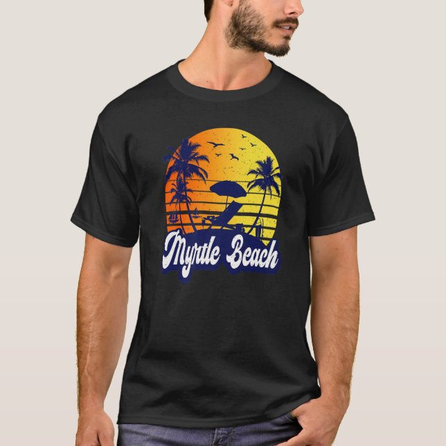 Myrtle Beach Carolina Sunset Beach Retro Premium T-Shirt (Front)