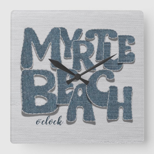 Myrtle Beach Denim Letter Square Wall Clock (Front)