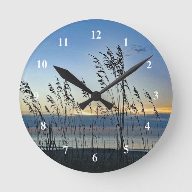 Myrtle Beach Grass Sunrise Photo Round Clock (Front)
