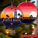 Myrtle Beach lighthouse SC Retro Sunset Souvenirs Ceramic Ornament<br><div class="desc">Myrtle Beach retro beach design for vacation. Myrtle Beach South Carolina island Vintage souvenir for travel to South Carolina island. Myrtle Beach beach artwork for South Carolina vacationers and backpackers. Myrtle Beach retro souvenir. Design for backpackers and travel to South Carolina . island with beach Vintage souvenir for seaside vacationers....</div>