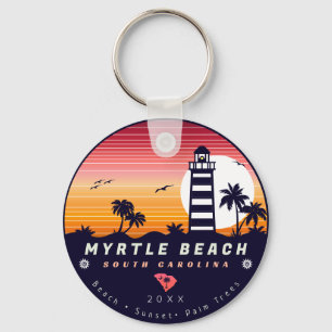 Myrtle Beach lighthouse SC Retro Sunset Souvenirs Key Ring