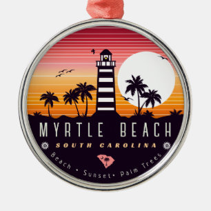 Myrtle Beach lighthouse SC Retro Sunset Souvenirs Metal Ornament