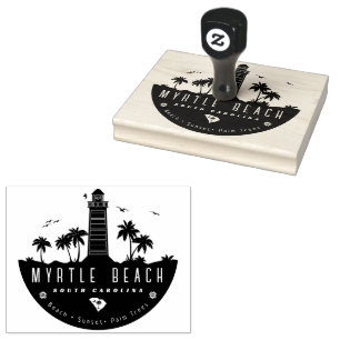 Myrtle Beach lighthouse SC Retro Sunset Souvenirs Rubber Stamp