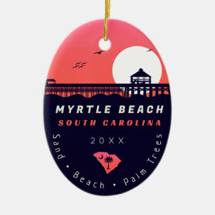 Myrtle Beach Pier SC Retro Sunset Souvenirs 60s Ceramic Ornament