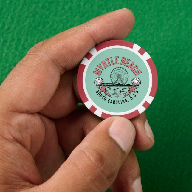 Myrtle Beach Retro Vignette  Poker Chips (Hand)