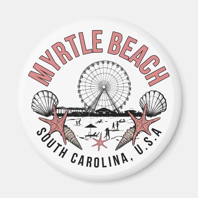 Myrtle Beach Retro Vignette Round Magnet (Front)