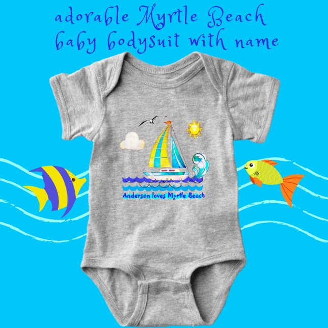 Myrtle Beach, SC Cute Sailboat, Sunshine and Gull Baby Bodysuit (Creator Uploaded)