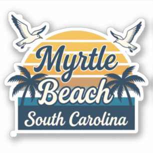 Myrtle Beach SC Retro Sunset Palm Trees Seagulls