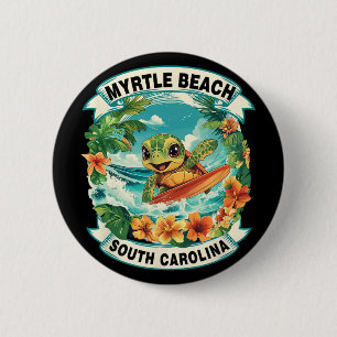 Myrtle Beach South Carolina Cute Sea Turtle Surfin 6 Cm Round Badge