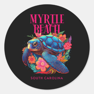 Myrtle Beach South Carolina Floral Beach Turtle So Classic Round Sticker