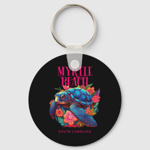 Myrtle Beach South Carolina Floral Beach Turtle So Key Ring
