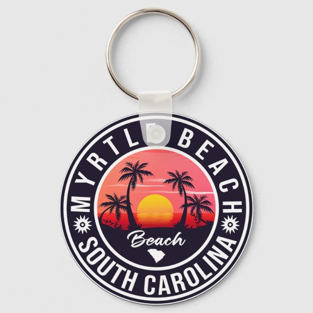 Myrtle Beach South Carolina Retro Sunset Souvenir Key Ring (Front)