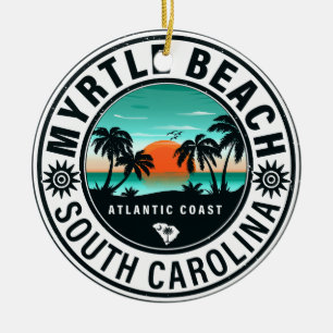 Myrtle Beach South Carolina Retro Sunset Souvenirs Ceramic Ornament