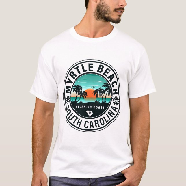 Myrtle Beach South Carolina Retro Sunset Souvenirs T-Shirt (Front)