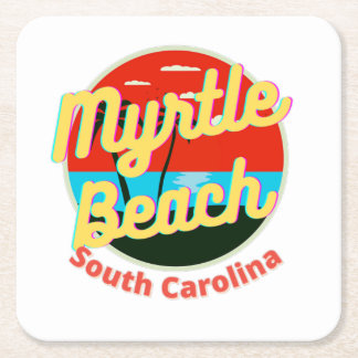 Myrtle Beach South Carolina Retro Sunset Square Paper Coaster