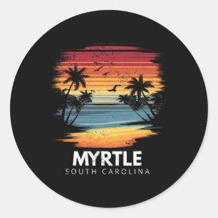 Myrtle Beach South Carolina Surfboard Surfing Vint Classic Round Sticker