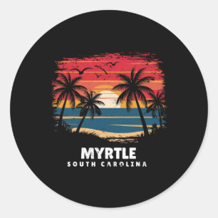 Myrtle Beach South Carolina Surfboarder Palm Tree Classic Round Sticker