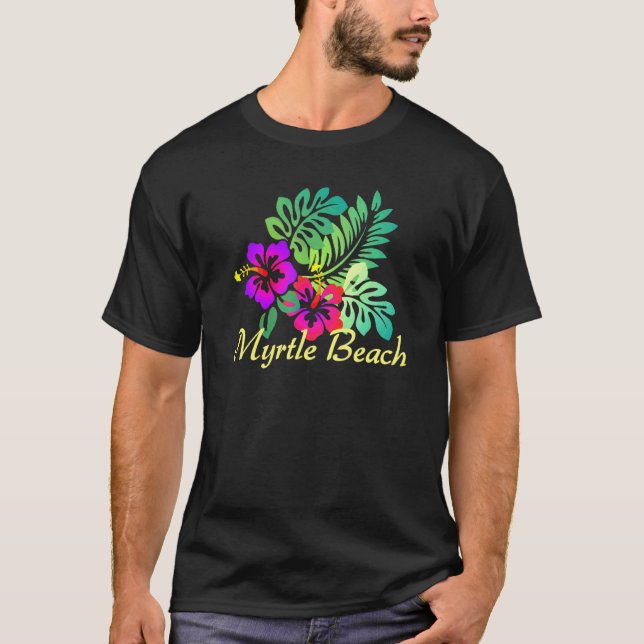 Myrtle Beach Tropical Flower Surf Vacay T-Shirt (Front)