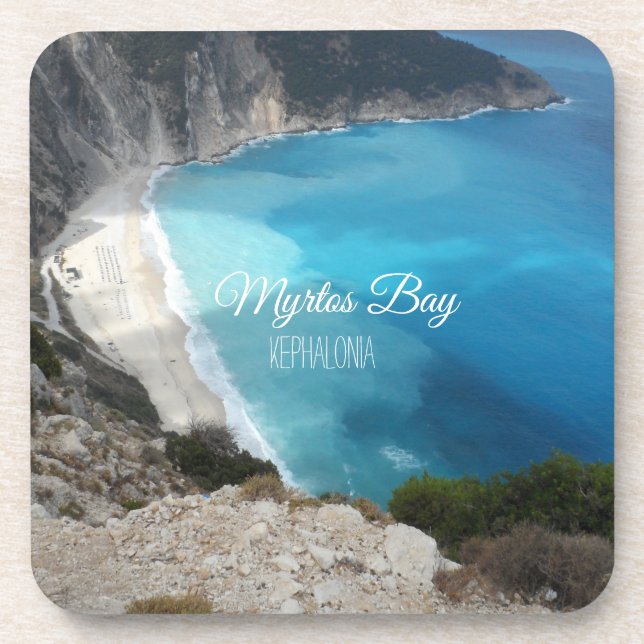 Myrtos Bay Beach Scene in Kephalonia Greece Coaster (Front)
