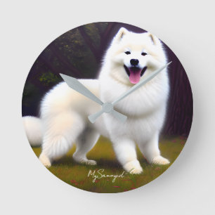 MySamoyed Personalised Gift Idea Cute Samoyed Round Clock