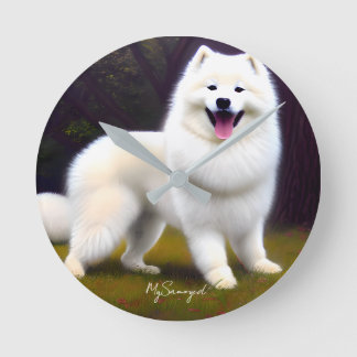 MySamoyed Personalised Gift Idea Cute Samoyed Round Clock