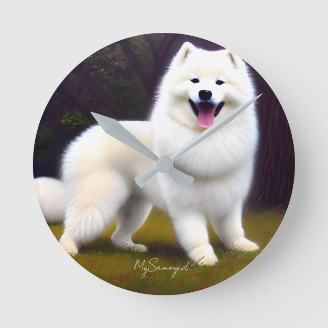 MySamoyed Personalised Gift Idea Cute Samoyed Round Clock (Front)