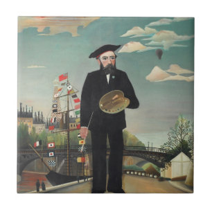 Myself Portrait Landscape 1890, Henri Rousseau Ceramic Tile