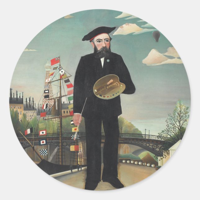 Myself Portrait Landscape 1890, Henri Rousseau Classic Round Sticker (Front)