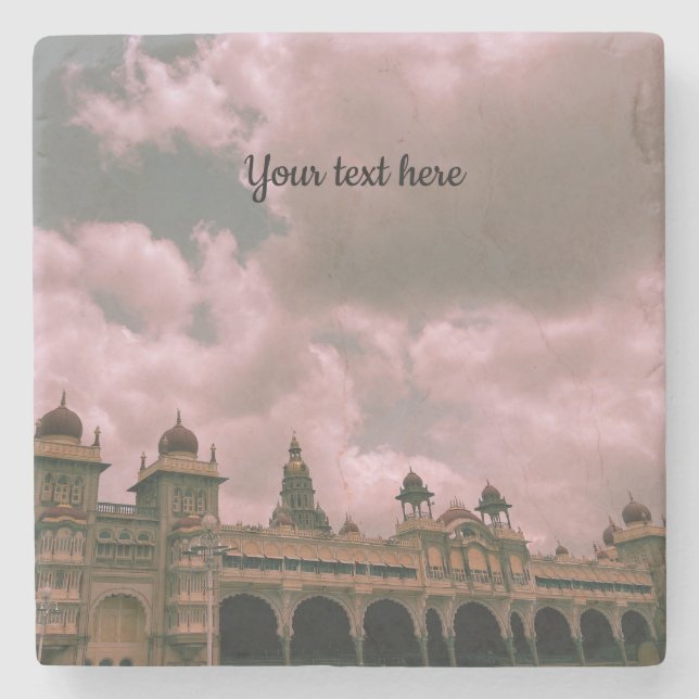 Mysore palace photograph clouds customisable stone coaster (Front)