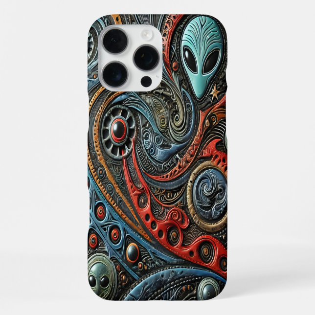 Mysterious Alien Patterns in Cosmic Design iPhone Case (Back)