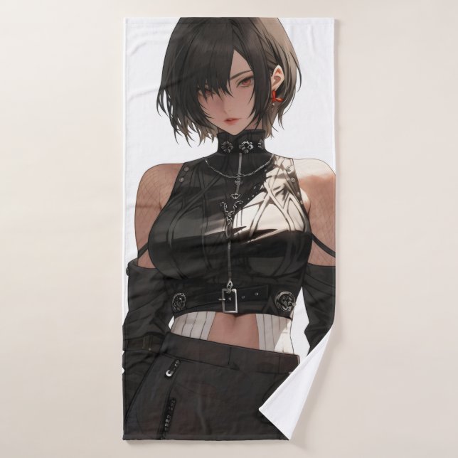 Mysterious Anime Girl Leather Bath Towel (Bath Towel)