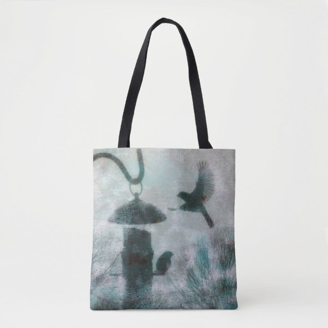 Mysterious Bird Flying to Feeder Tote Bag (Front)