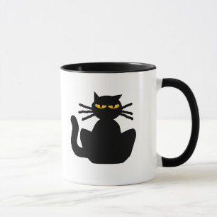 Mysterious Black Cat Amber Eyes Sitting Staring Mug