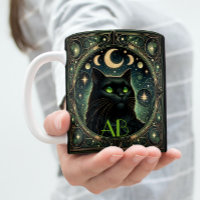 Mysterious Black Cat Celestial Art Nouveau Design