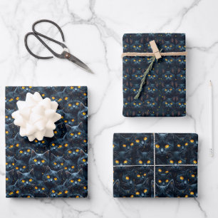 Mysterious Black Cat Pattern Wrapping Paper Sheet