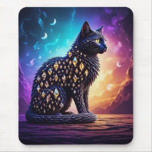Mysterious Black Cat With Diamonds Mouse Pad