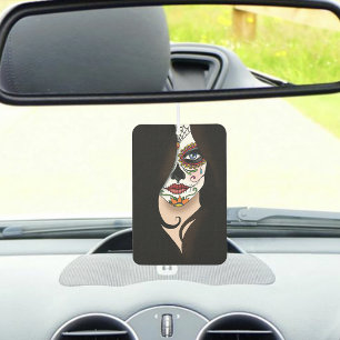 Mysterious Black Elegant Sugar Skull Portrait Car Air Freshener