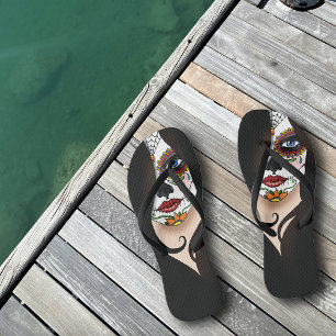 Mysterious Black Elegant Sugar Skull Portrait Thongs